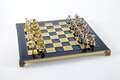 Labours of Hercules chess set with gold-silver chessmen/Blue chessboard 36 sm