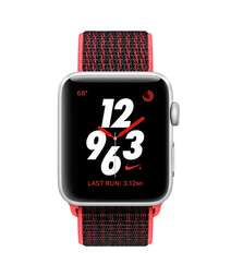 Apple Watch Nike+ Series 3 GPS + Cellular 42mm Silver Aluminum Case with Bright Crimson/Black Nike Sport Loop (MQLE2)