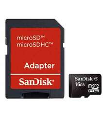 SANDISK 16GB MICROSDHC MEMORY CARD CLASS 4 WITH SD ADAPTER SDSDQM-016G-B35A
