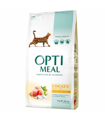 Opti meal сухой корм для взрослых кошек с курицей (целый мешок 10 кг)