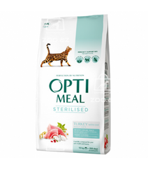 Opti meal сухой корм для кастрированных котов и стерилизованных кошек с индейкой и овсом (целый мешок 10 кг)