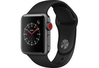 Apple Watch Series 3 GPS + Cellular 38mm Space Gray Aluminum Case with Black Sport Band (MQJP2)
