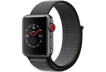Apple Watch Series 3 GPS + Cellular 38mm Space Gray Aluminum Case with Dark Olive Sport Loop (MQJT2)
