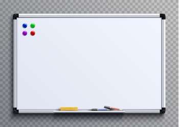 empty whiteboard with marker pens and magnets vector 20437132