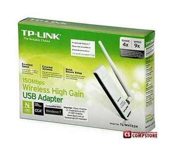 TP-Link TL-WN722N Беспроводной сетевой USB-адаптер серии Lite N с антенной повышенной мощности, до 150Мбит/с