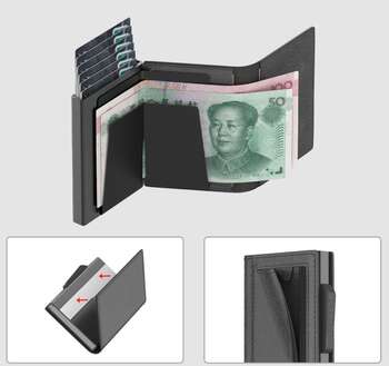 Id Card Holder Wallet Slim Metal Wallet Mens and Womens Ultra thin Anti theft Leather  3 