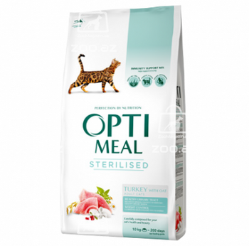 Opti meal сухой корм для кастрированных котов и стерилизованных кошек с индейкой и овсом (целый мешок 10 кг)