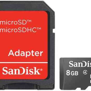 SANDISK 8GB MICROSDHC MEMORY CARD CLASS 4 WITH SD ADAPTER SDSDQM-008G-B35A