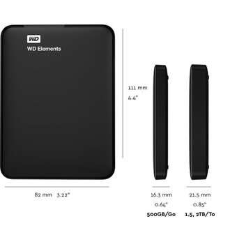 wd elements portable storage product dimensions
