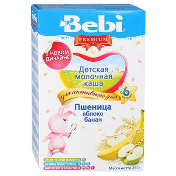 Молочная каша Bebi Premium "Пшеница, яблоко, банан" (c 6 мес., 250 гр.)