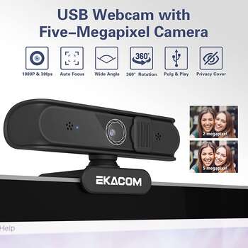 Buy EKACOM 1080p Full HD Webcam and Microphone with Privacy Cover for Video Conference Gaming  6 