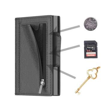 Id Card Holder Wallet Slim Metal Wallet Mens and Womens Ultra thin Anti theft Leather  4 