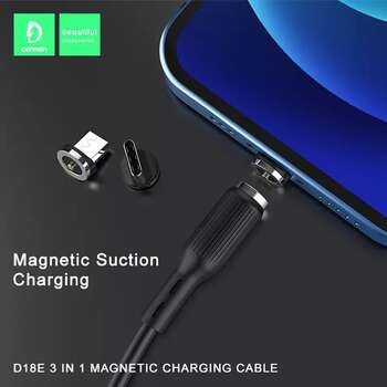 Denmen D18E Magnetic Charging Cable 3 in 1 with Micro USB USB c andLighting For ios Iphone and Android  8 