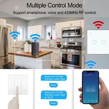 Tuya Smart Wifi Touch Light Switch No Neutral Wire Required 1 2 3 4 Gang for Ceiling Light Fan Door  6 