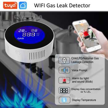 Tuya Wifi Smart Natural Gas Alarm For Home with Temperature Function Combustible Gas Leak Detector Lcd Display Smart Life App  3 