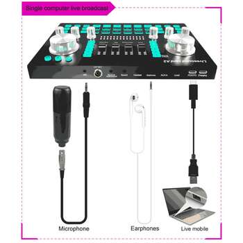 A2 Live Sound Card Sound Card for Pc and Phone Portable Audio Mixer for Streaming Music Recording Karaoke Singing with Bluetooth 41  2 