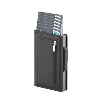 Id Card Holder Wallet Slim Metal Wallet Mens and Womens Ultra thin Anti theft Leather 2
