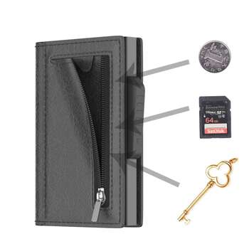 Id Card Holder Wallet Slim Metal Wallet Mens and Womens Ultra thin Anti theft Leather  4 