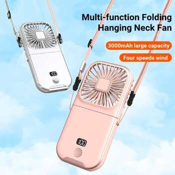 Mini Portable Neck Fan with 3000mAh Power Bank Handheld Desktop Rechargeable 180 Folding  14 
