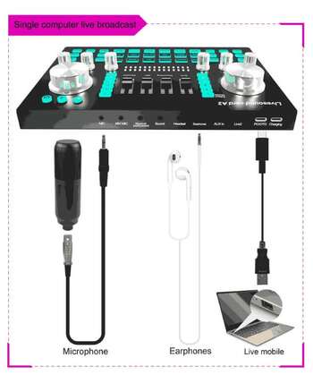 A2 Live Sound Card Sound Card for Pc and Phone Portable Audio Mixer for Streaming Music Recording Karaoke Singing with Bluetooth   2 