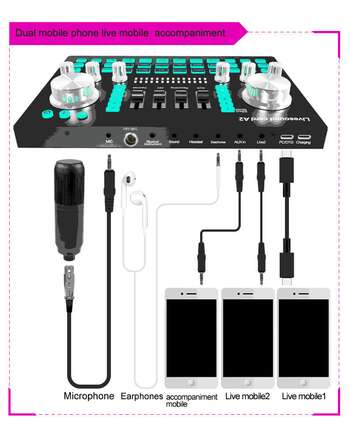 A2 Live Sound Card Sound Card for Pc and Phone Portable Audio Mixer for Streaming Music Recording Karaoke Singing with Bluetooth 41  4 