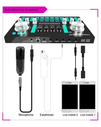 A2 Live Sound Card Sound Card for Pc and Phone Portable Audio Mixer for Streaming Music Recording Karaoke Singing with Bluetooth 41  7 