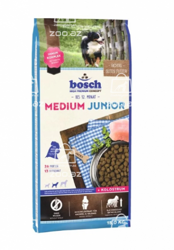 Bosch Junior Medium сухой корм для щенков средних пород с мясом домашней птицы + молозиво (целый мешок 15 кг)
