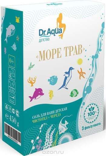 Dr. Aqua Соль для ванн детская "Море трав", с экстрактом чистотела и череды, 450 г