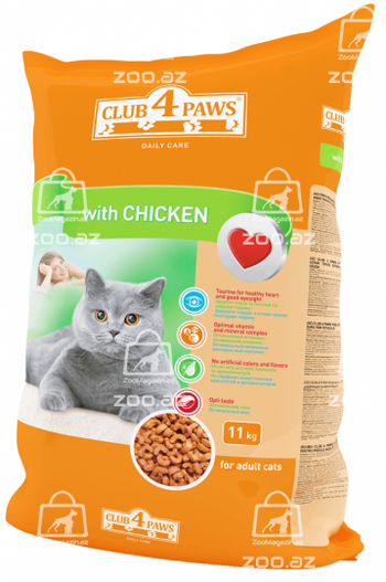 Club 4 paws сухой корм для взрослых кошек с курицей (целый мешок 11 кг)