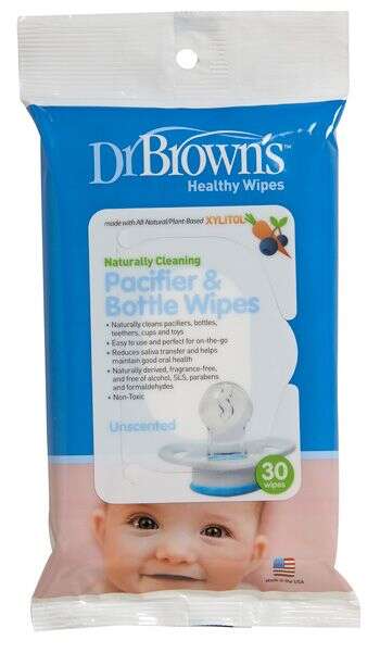 Dr. Browns Pacifier and Bottle Wipes, All-Natural, Unscented, Alcohol Free, 30pk