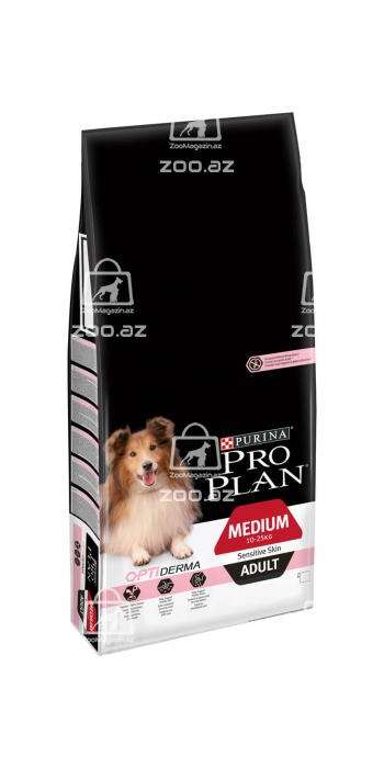 Pro Plan Medium Adult Sensitive Skin для взрослых собак средних пород с чувствительной кожей с лососем и рисом (целый мешок 14 кг)